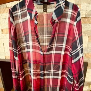 NWOT - Beautiful Long Sleeve, Sheer Button Down Women’s Blouse Size 18/20 Cutout